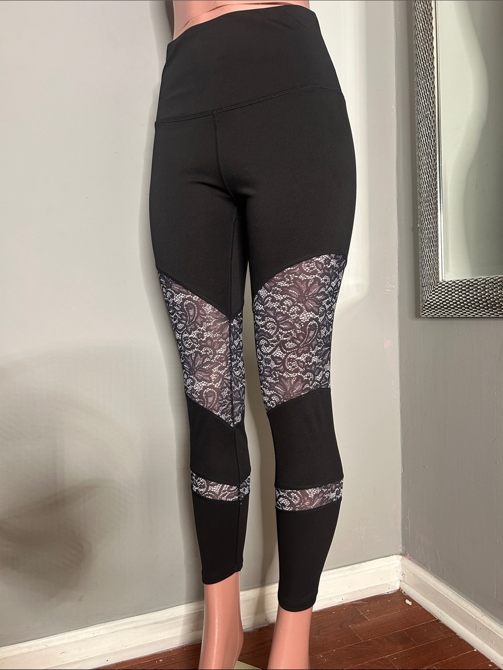 Nanette Lepore Black Leggings with Sheer Lace Panels
